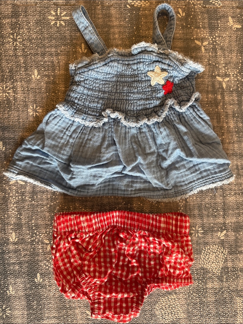 Cat & Jack Blue Tank Top with Star Accent & Red Gingham Bloomer Set